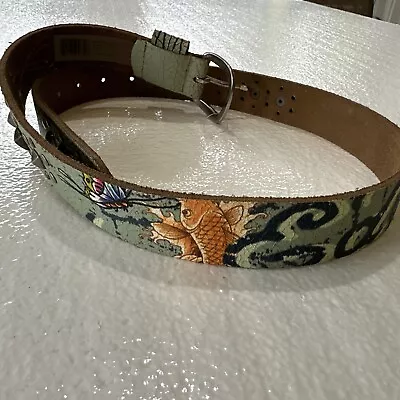 ED HARDY | Genuine Leather Studded Koi Fish Belt Tattoo Rhinestone Sz M • $65