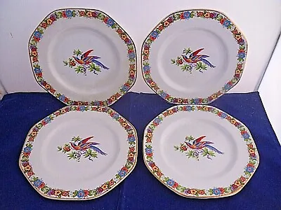 £8.95 • Buy 5 Antique Solian Ware Soho Pottery Exotic Bird Side Plates.Art Deco Octagonal