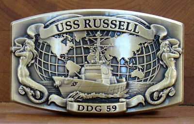 USS Russell (DDG-59) Destroyer Crew Belt Buckle  Mermaids   Antique Brass • $30