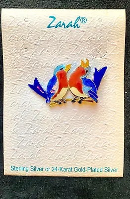 VTG Zarah Sterling Enameled Bluebirds Brooch Pin Jewelry- Artist Linda Bolhuis • $30