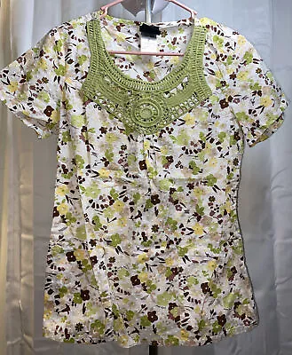 Baby Phat Womens Embroidered Neckline Floral Medical Scrub Shirt Size Small • $12.99