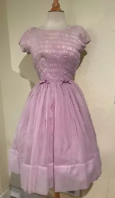 VTG 50s 60s Lilac Chiffon & Tulle Evening Cocktail Prom Dress Bust 32  Waist 22  • $139.99