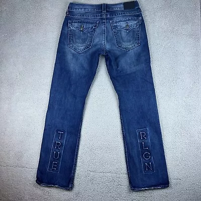 True Religion Jeans Mens 33x32 Blue Denim Ricky Relaxed Straight Fit Rockstar • $32.88