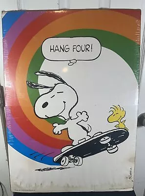 1965 Snoopy & Woodstock Skateboarding Hallmark Poster   Hang Four !  Vintage • $149.99