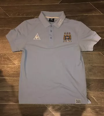Vintage MANCHESTER CITY Football Polo Shirt Le Coq Sportif Sky Blue Mens Medium • £25