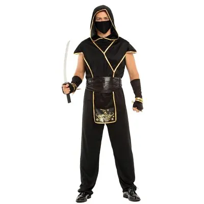 Adult Japan Samurai Black Gold Ninja Costume Cosplay For Men Halloween • $16.98