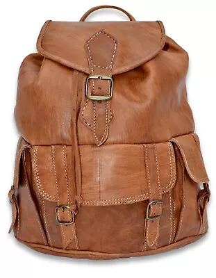  100% Organic Real Leather Backpack Rucksack Bag Womens Mens Vintage *Handmade* • £39.99