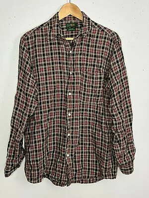 J. Crew  Shirt Mens Small S Black Red Plaid Button Up Long Sleeve 100 % Linen • $14.99