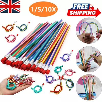 Soft Flexible Bendy Pencils 10pcs Magic Bend Kids Children School Fun Equipment • £3.77