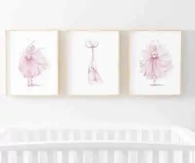 Pink Ballerina Nursery Wall Art Baby Girl Room Décor Poster Pictures Posters • £5.99