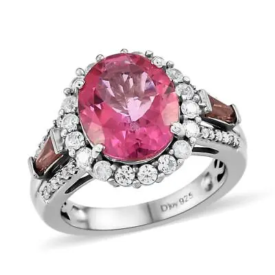 6.85ctw Pure Pink Mystic Topaz & Multigem Ring Rhodium Plated Size 5 And 10 • $40