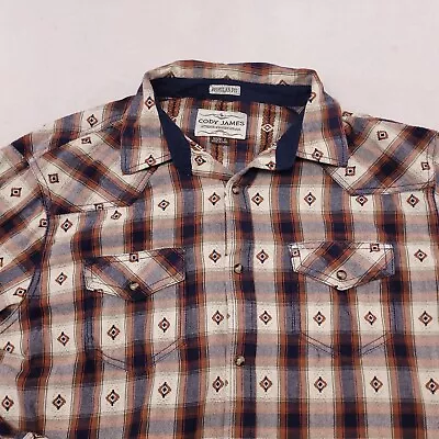 Cody James Tartan Flannel Casual Button Up Shirt Mens Size L Brown Blue • $16.99