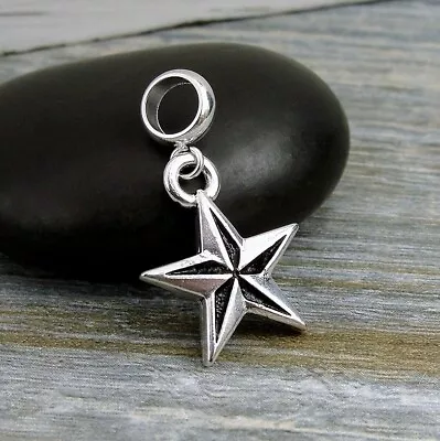 Silver Nautical Star Dangle Bead Charm - North Star Charm For European Bracelets • $11.95