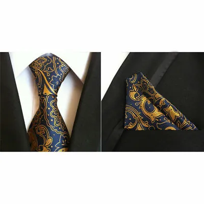 Men Floral Paisley Wedding Tie & Pocket Square Hanky Handkerchief Matching Set  • £5.99