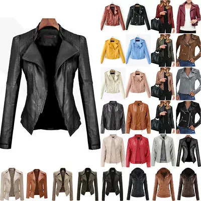 $29.63 • Buy Women Motorcycle Zip Up Jacket Biker Short Coat Casual Slim Faux Leather Outwear