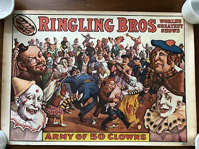 $11.99 • Buy Vintage Ringling Brothers “Army Of 50 Clowns” 1960, Circus World Museum Poster