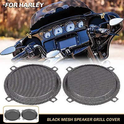 Black Front Mesh Speaker Grills Punched For Harley Touring Electra Street Glide • $23.98