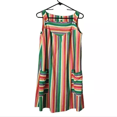 VINTAGE 70s Rainbow Stripe Terrycloth Dress Mod • $45