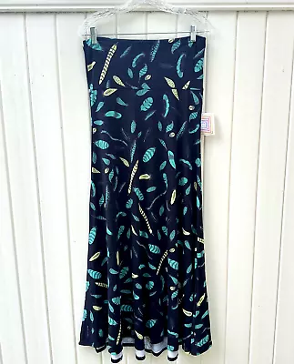 LuLaRoe Maxi Women's Skirt Size S FEATHERS Black Teal Yellow Gray NWT • $24.99