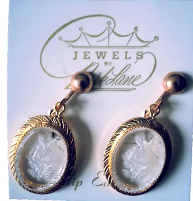 New  Vintage Park Lane Clip On Earrings Gold Plated Clear Impression White Rose • $5.79