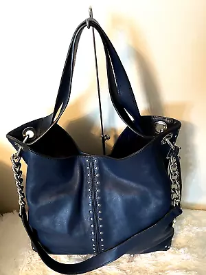 NWOT Michael Kors Astor Navy Blue Leather Studded Chain Strap Hobo Shoulder Bag • $279