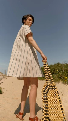 $130 • Buy SCANLAN THEODORE Nautica Shirt Dress Sz 12 Cotton Linen Stripe Pockets