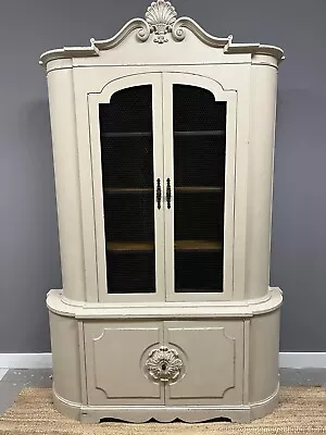 Painted French Country China Cabinet Hutch Chicken Wire Oyster Off White 90  • $2495