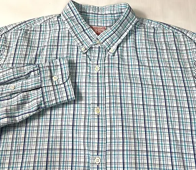 J Press Dress Shirt Long Sleeve White Plaid Button Front Cotton Men's XL • $38.24