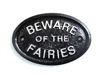 Silver Beware Of The Fairies Garden Fence/wall Plaque For Fairy Garden - New • £5.99