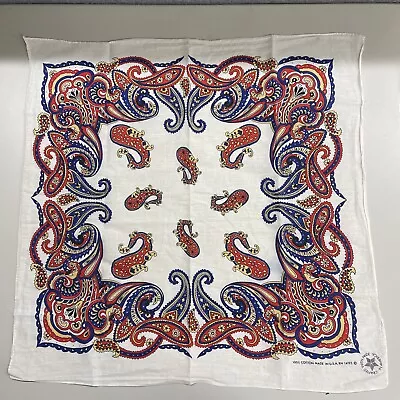 Vintage 80s Multicolor Paisley Bandana Kerchief All Cotton RN 14193 USA Red Blue • $15