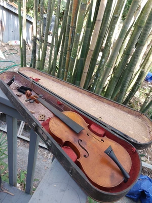 $65 • Buy Antique AS IS Unmarked German  Violin W Bow Case For Parts Or Repair