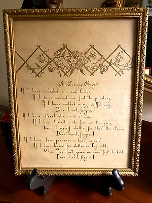 Vintage Framed Prayer / Motto ~  An Evening Prayer” ~ Sweet Sentiment • $25