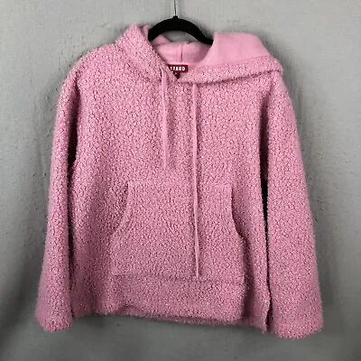 Staud Sweater Womens Medium Pink Teddy Bear Sherpa Hoodie Barbiecore Bubblegum • $78.97