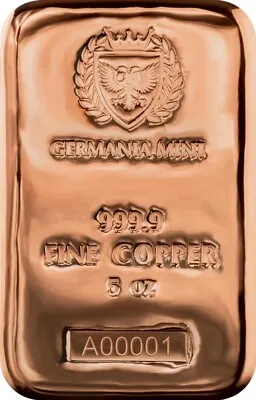 1 X Germania Mint 5oz Copper 999.9 Cast Bar • $45