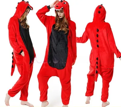 Red Dinosaur Jumpsuit Onesie Adult Kigurumi Unisex PajamasCostume Birthday Party • $43.99