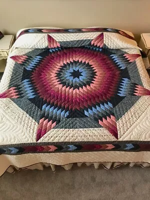 $1190 • Buy Country Lone Star Patchwork King Amish Quilt 105x115