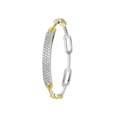 Charles Garnier Gold-plated&Reversible Hinged Paperclip Bangle Bracelet CZs • $240