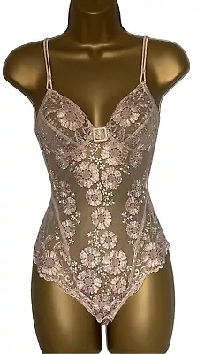 Vintage La Perla Pizza Rosa Cipria Lace Floral Bodysuit 34C Pearl Pink Colour • $3.98