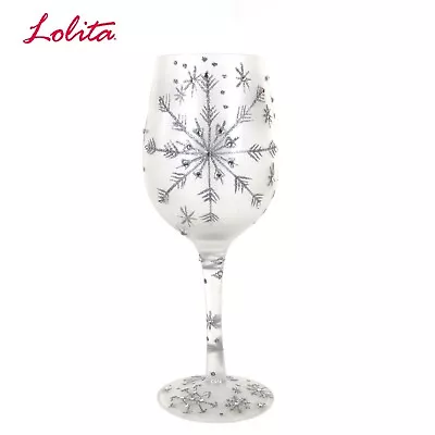 Lolita SILVER SNOWFLAKE 15oz Wine Glass Christmas Hand Painted GLS11-5545H Mint • £28.91