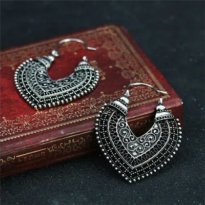 Boho 925 Sterling Silver Elegant Vintage Style Tibetan Tibet Heart Hook Earrings • $13.74