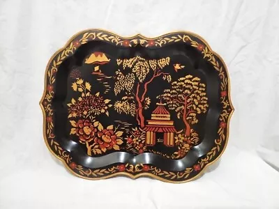 Vintage Metal Tray Hand-Painted Heirloom Serving Tray 24  X 21  • $48.31