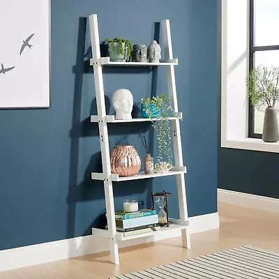 Ladder Shelving Unit White 4 Tier Display Stand Bookcase Shelf Wall Rack Storage • £24.99