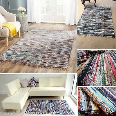 £14.95 • Buy Hand Loomed Vintage Rag Rug Chindi Multi Color DÉcor Reversible Carpet 120x170cm