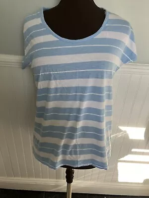 Michael Kors Blue White Striped Short Sleeve Basic Casual Top Shirt Size Medium • $15