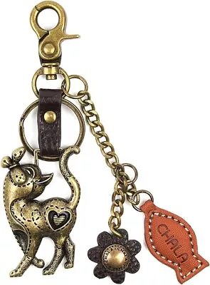 Key Ring/Bag Charm - Cat And Paw Print - Bronze Metal • $12.99