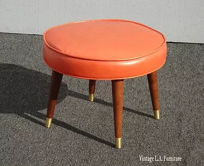 Vintage Mid Century Modern Orange Footstool Bench W Peg Legs Stool Bench • $242