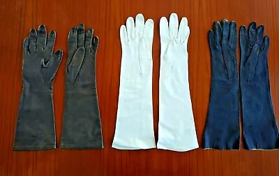 Leather Gloves Vintage Lot Of (3) Pair Kidskin Black White Brown 13-15” • $40