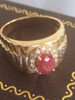 1.40ct Natural Red Ruby And Diamonds In 14K Solid Yellow Gold Men's Ring • $1600