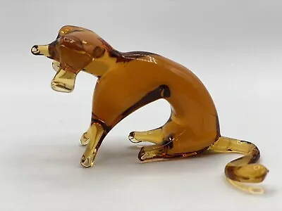 Vintage Pilgrim Dog Dachshund Handblown Amber Glass Standing Figurine • $20