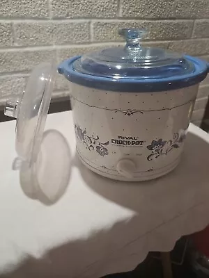 Vintage Blue Rival Stoneware Crockpot Model 3120-502 . Works 2 Lids • $23.17